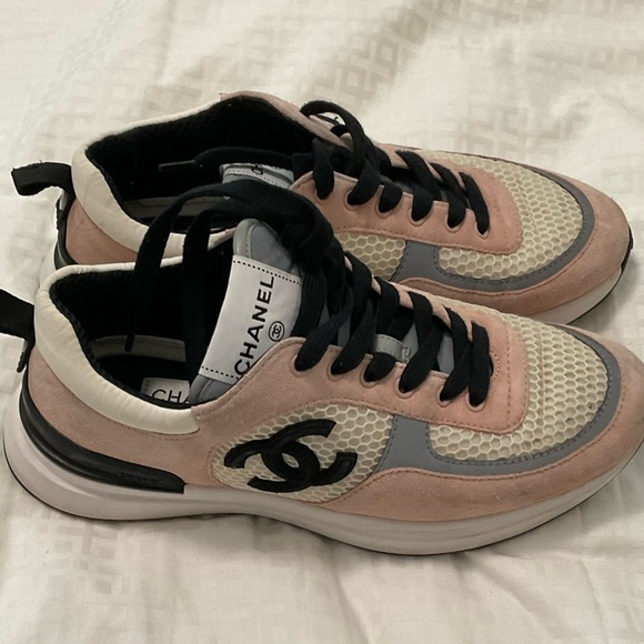 Chanel women Mesh Suede Calfskin Grained Calfskin Womens CC Sneakers 38.5 pink - Picture 9 of 13